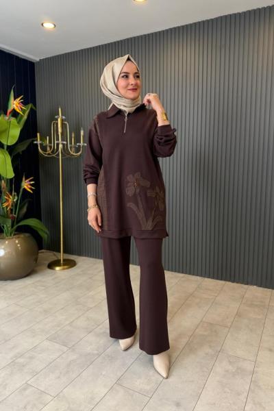 Çiçek Detaylı Pantolon Takım