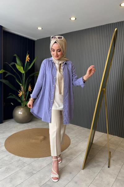 Çiçek İşlemeli Tencel Gömlek