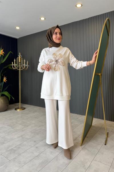 Çiçek İşlemeli Oysho Pantolonlu Takım