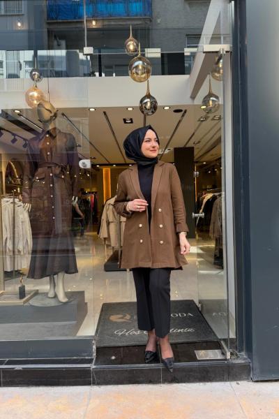 Çift Düğmeli Hüma Keten Ceket