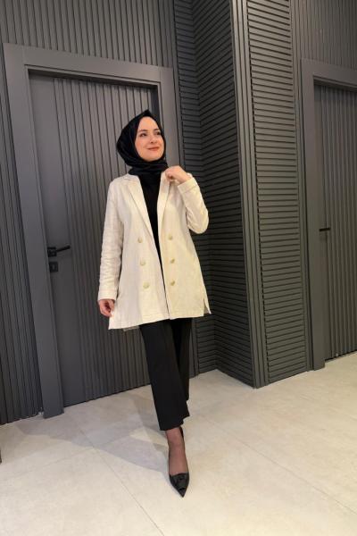 Çift Düğmeli Hüma Keten Ceket