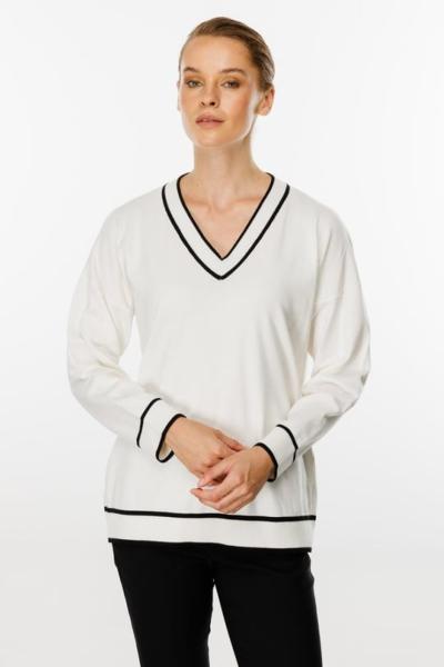 Çizgili V Yaka Triko Bluz