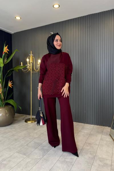 Dantel Detaylı Çelik Örme Takım