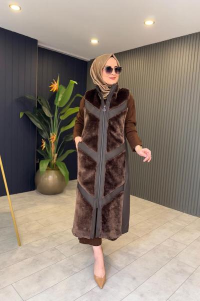 Deri Garnili Peluş Yelek