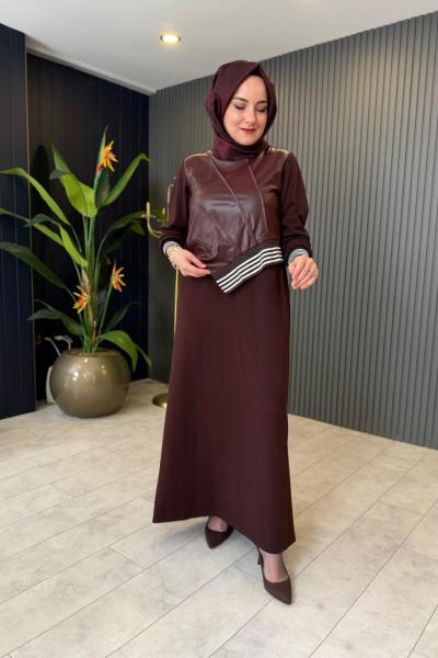 Deri Ribana Detaylı Elbise