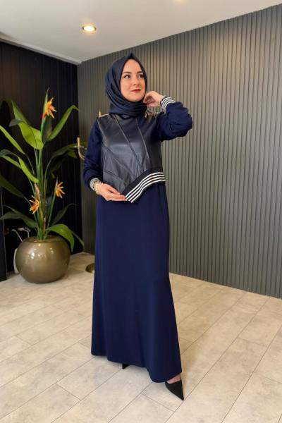 Deri Ribana Detaylı Elbise