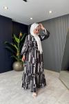 Desenli Keten Elbise