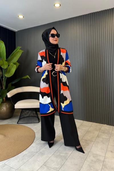 Dijital Baskılı Ribana Detaylı Ceket