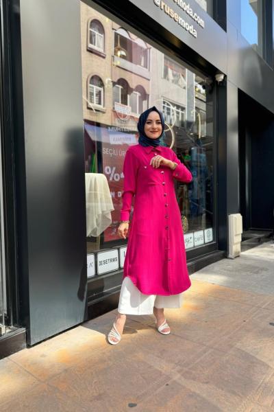 Düğme Detay Cepli Tunik