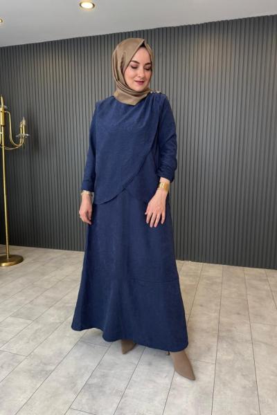 Düğme Detaylı Nubuk Elbise