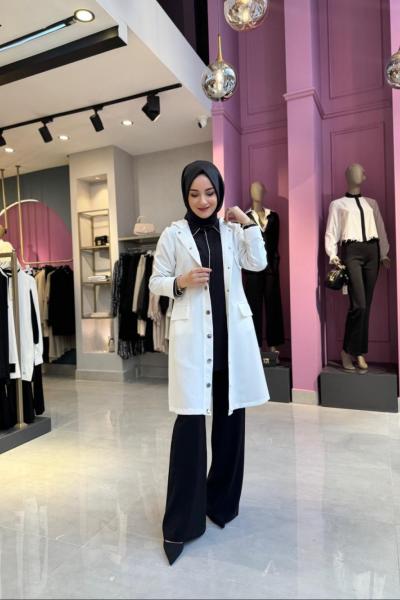 Düğmeli Krep Ceket