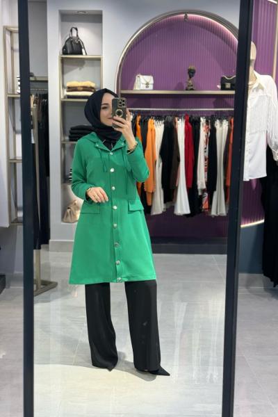 Düğmeli Krep Ceket