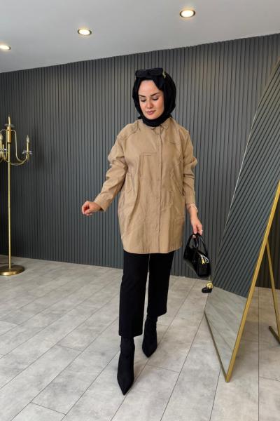 Düğmeli Dekoratif Dikişli Gömlek