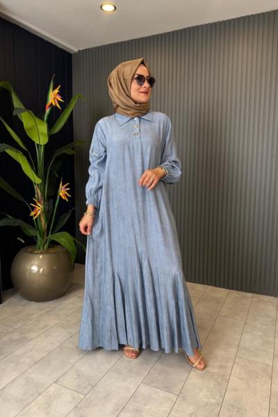 Etek Ucu Çan Düğmeli Batik Elbise