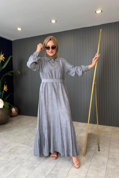 Etek Ucu Çan Düğmeli Batik Elbise