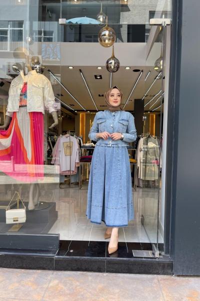 Etekli Kot Takım Açık Mavi