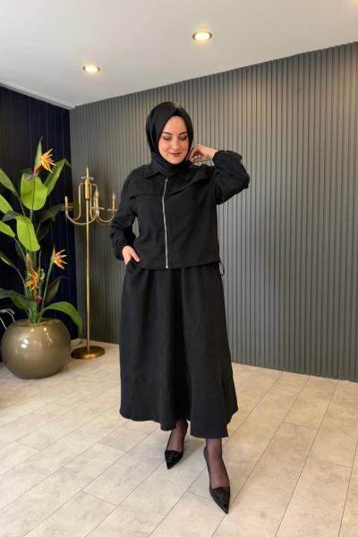 Fermuar Detaylı Nubuk Etekli Takım