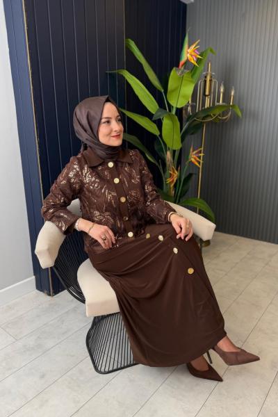 File Ceketli Payet Detaylı Elbise