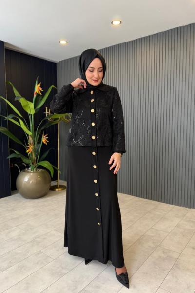 File Ceketli Payet Detaylı Elbise