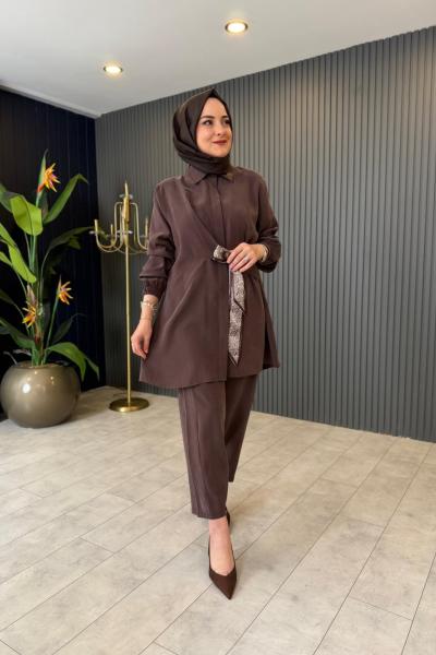 Fular Detaylı Tensel Pantolon Takım