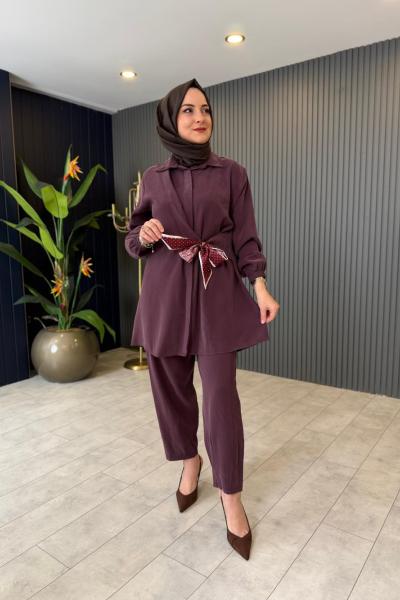 Fular Detaylı Tensel Pantolon Takım
