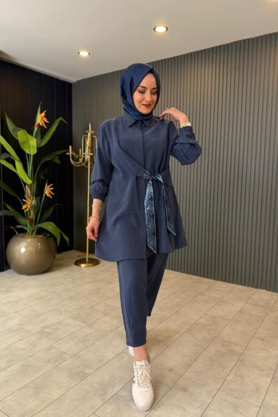 Fular Detaylı Tensel Pantolon Takım