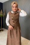 Gold Düğme Detaylı Yelekli Etekli Takım