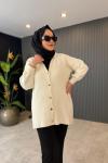 Gold Düğmeli Angora Peluş Hırka