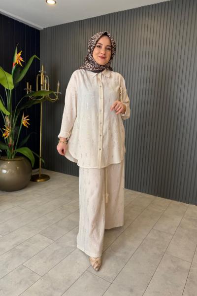 Halat Broş Aksesuarlı Pul Payet Pantolon Takım