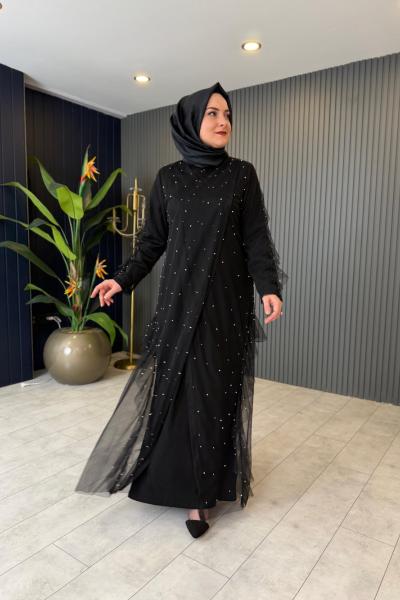 İnci Detaylı Tül Elbise