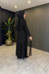 İncili Tüllü Taşlı Abaya Siyah