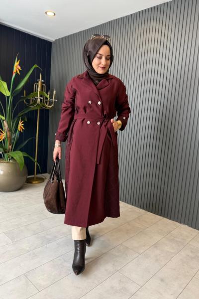 Jakar Detaylı Çift Düğme Trenç-Kap