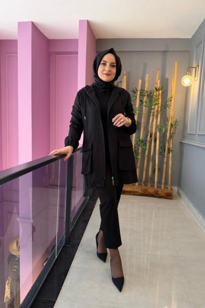 Etnik Desen Tunik Gömlek Siyah