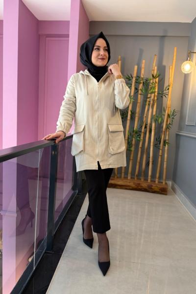 Kanguru Cep Detaylı Kapüşonlu Kap