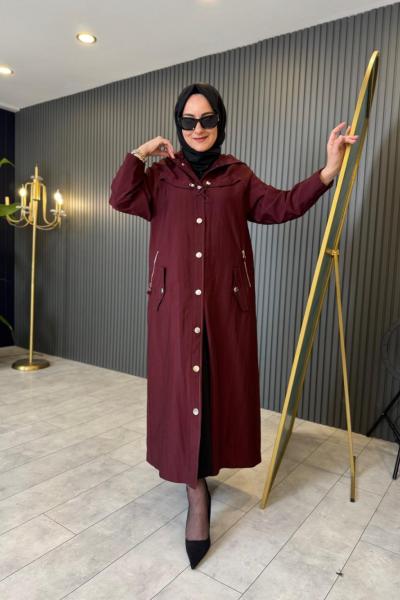 Kapüşonlu Zig Zag Dikişli Trençkot