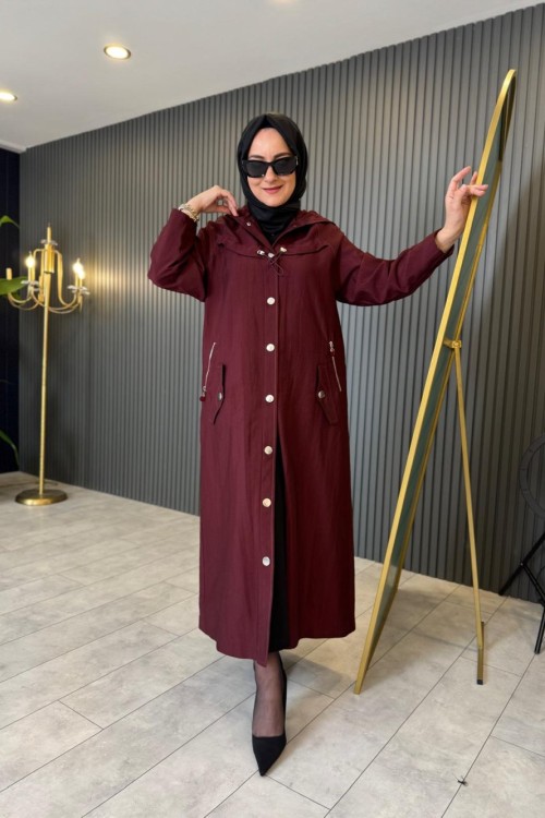 Kapüşonlu Zig Zag Dikişli Trençkot