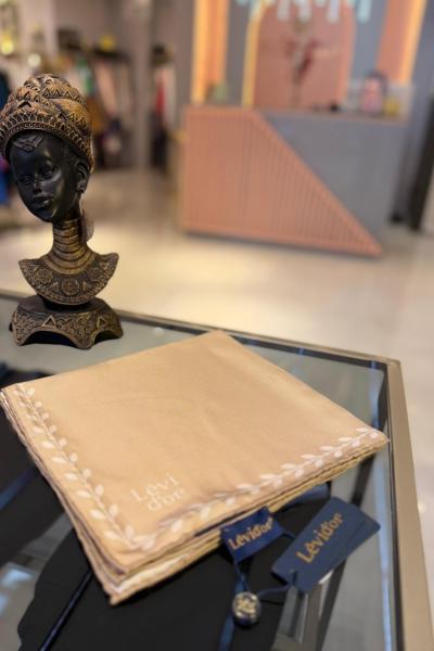 Kenar Yaprak Desenli Twill İpek Eşarp