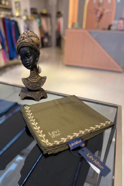 Kenar Yaprak Desenli Twill İpek Eşarp