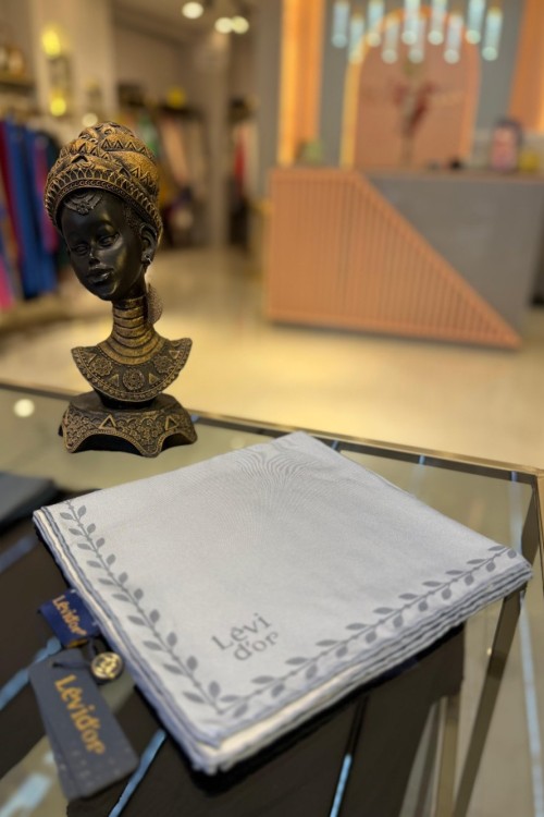 Kenar Yaprak Desenli Twill İpek Eşarp