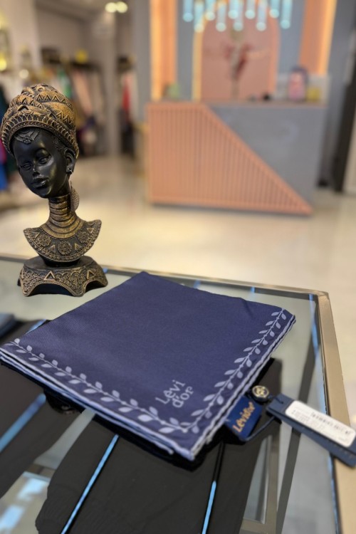 Kenar Yaprak Desenli Twill İpek Eşarp