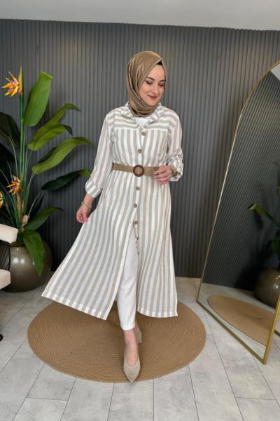 Keten Cizgili Gömlek