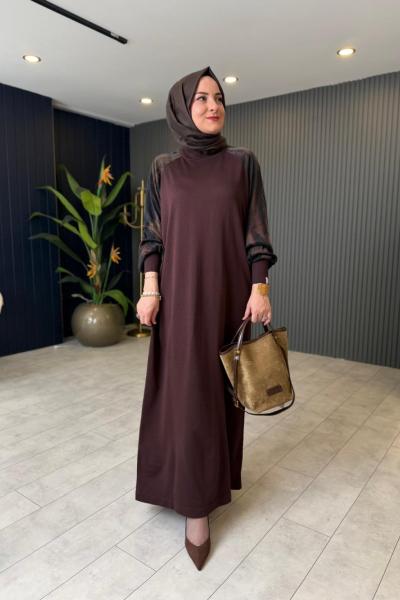 Kol Kupra Detaylı Merserize Elbise