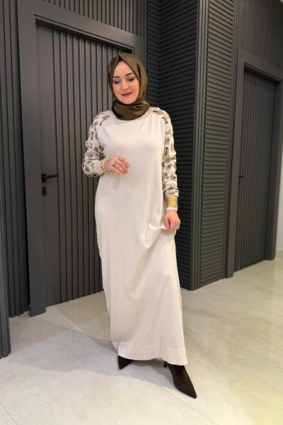 Kol Leopar Detaylı Triko Elbise