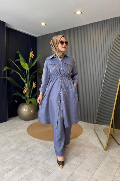 Kol Şerit Detaylı İkili Pantolon Takım