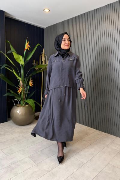 Kol Ve Bel Büzgü Detaylı Etekli Takım