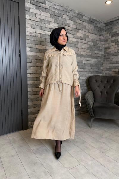 Kol Ve Bel Büzgü Detaylı Etekli Takım