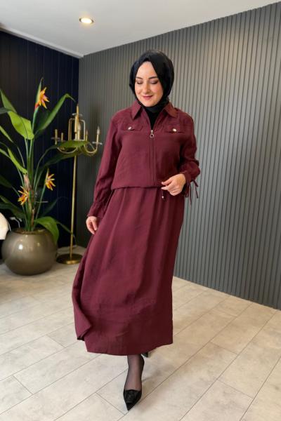 Kol Ve Bel Büzgü Detaylı Etekli Takım