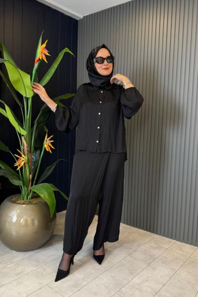 Kolları Lastikli Memory Kupra Pantolonlu Takım