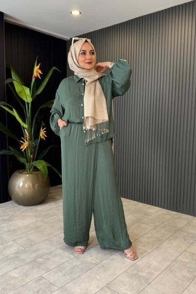 Kolları Lastikli Memory Kupra Pantolonlu Takım