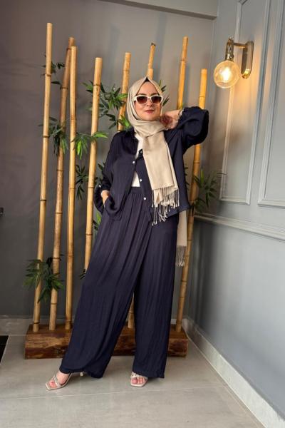 Kolları Lastikli Memory Kupra Pantolonlu Takım